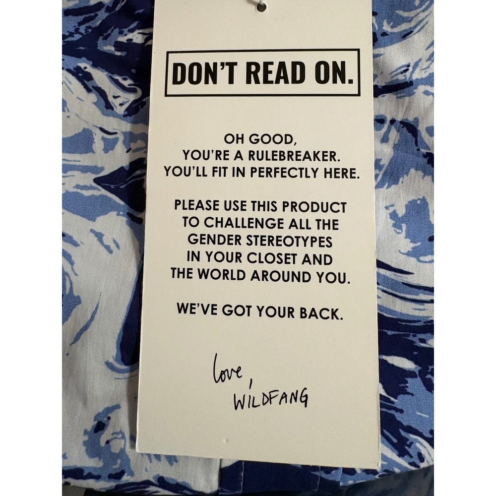 Wildfang The Essential SS Button Up Shirt Blue Marble Print XL NEW - Picture 5 of 7